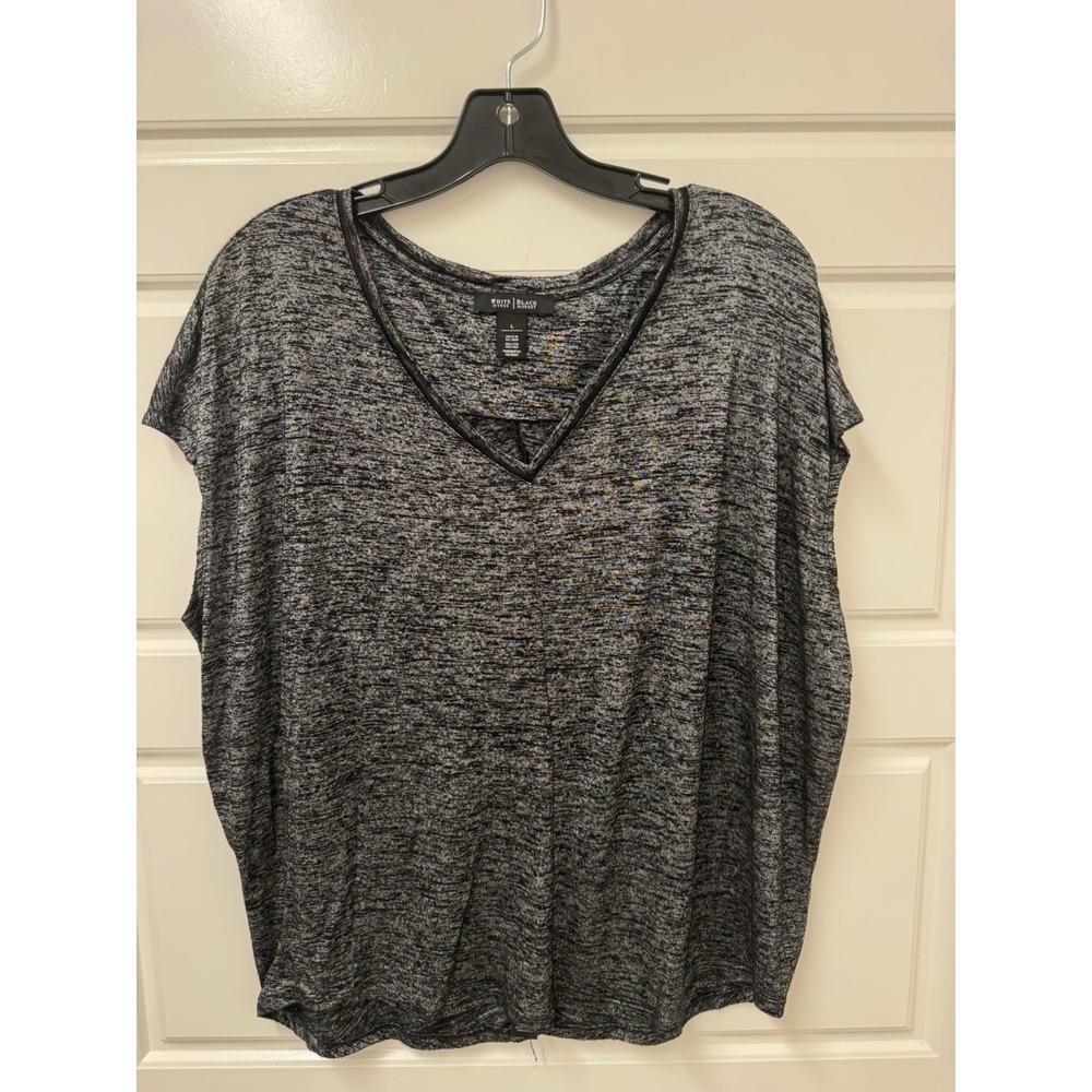 White House Black Market WHBM Black Gray Vneck Oversized Sleeveless Top Large